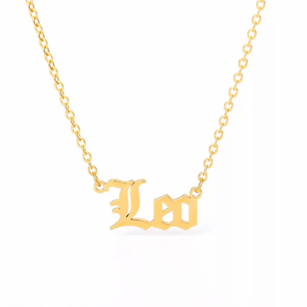 Leo Zodiac Sign Letter Pendant Gold Necklace.